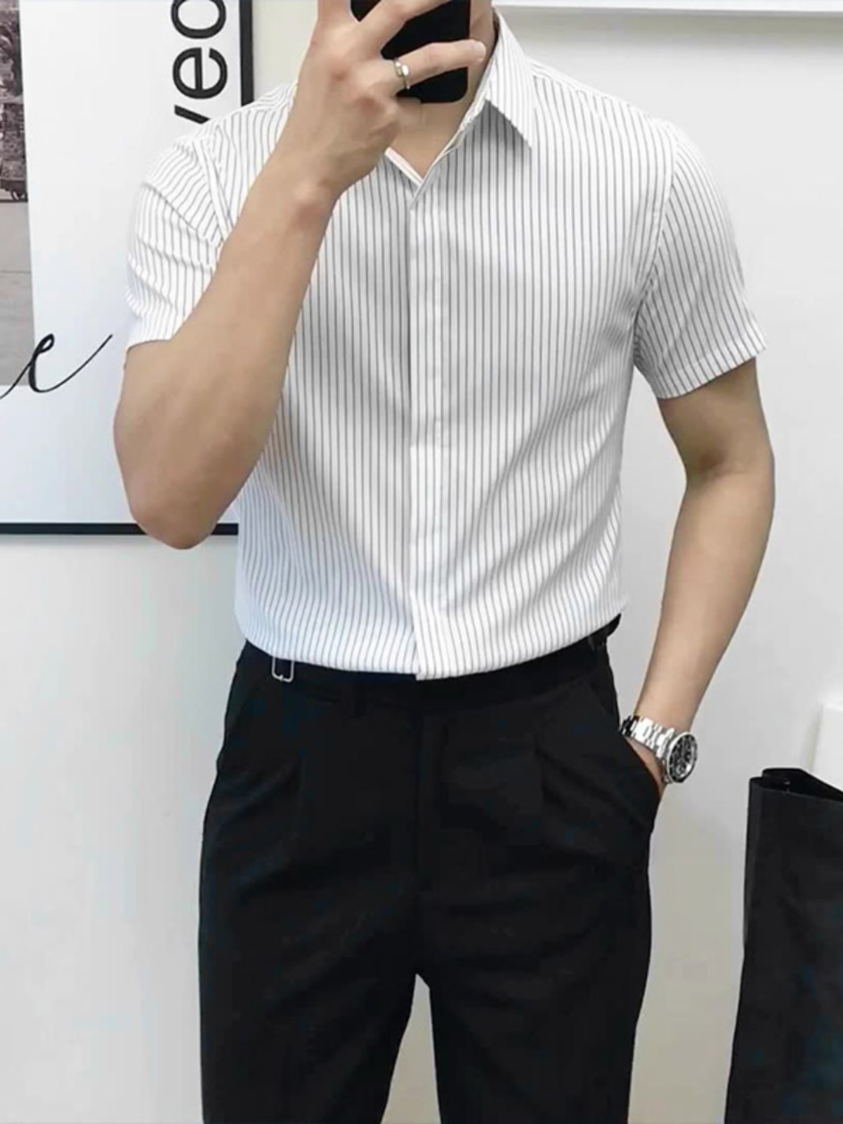 Men'S Urban Formal Wear - Slim Fit Striped Short Sleeve Shirt