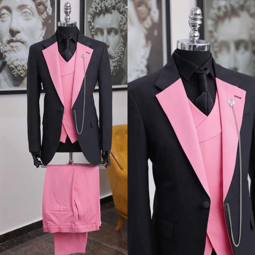 Men Formal Wear Pink - Luxury Black Pink Men Tuxedo Shawl