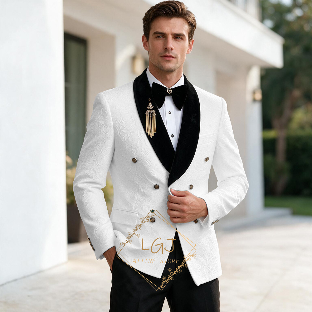 Men Formal Wear For Dinner - Luxury Men's 2 Piece Embossed Jacquard