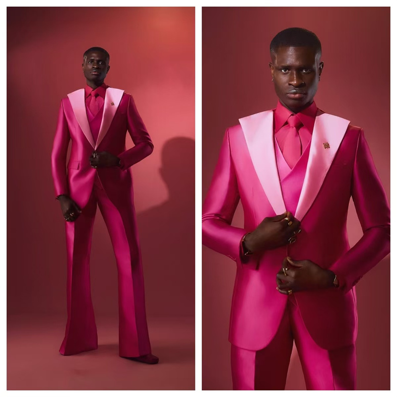 Pink Red Men Suit Set 2 Piece  - Men Formal Wear Pink 评论和价格