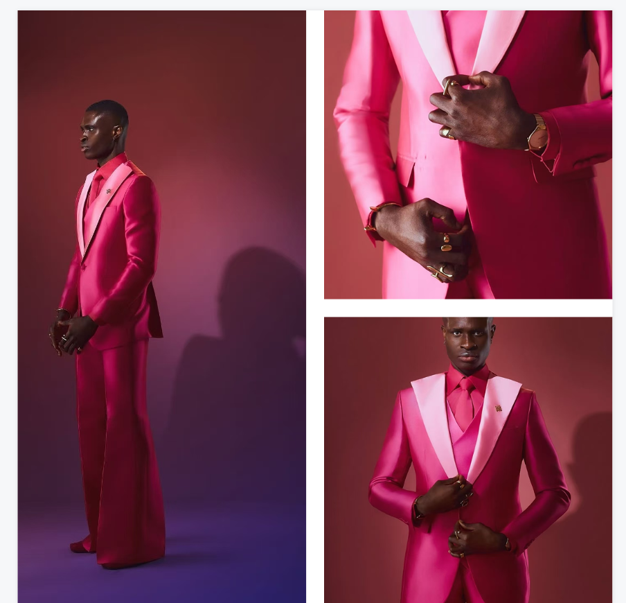 Pink Red Men Suit Set 2 Piece  - Men Formal Wear Pink 评论和价格