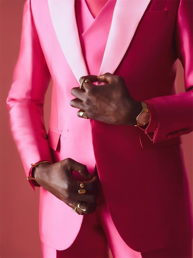 Pink Red Men Suit Set 2 Piece  - Men Formal Wear Pink 评论和价格