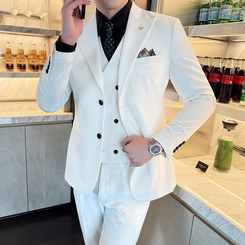 White Mens Suits 3 Pieces Slim - Men Formal Wear For Dinner 评论和价格