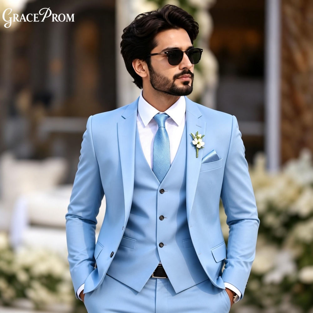 Elegant Light Sky Blue 3PCS Me - Men'S Formal Evening Wear 评论和价格
