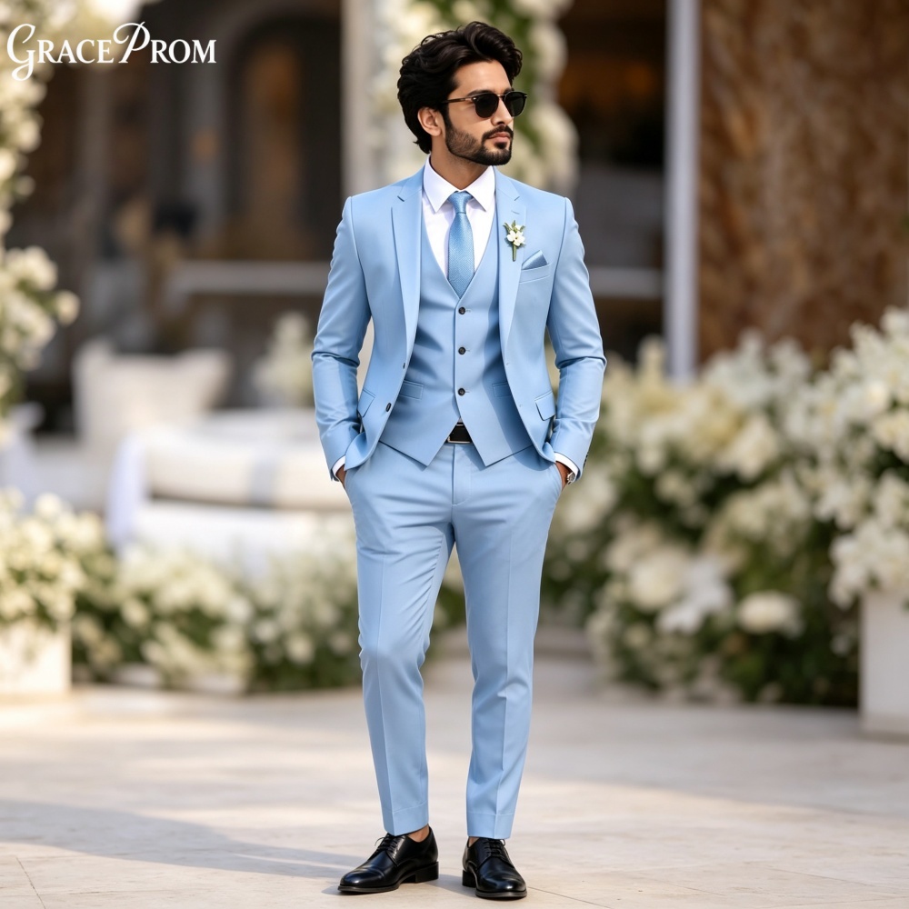 Elegant Light Sky Blue 3PCS Me - Men'S Formal Evening Wear 评论和价格