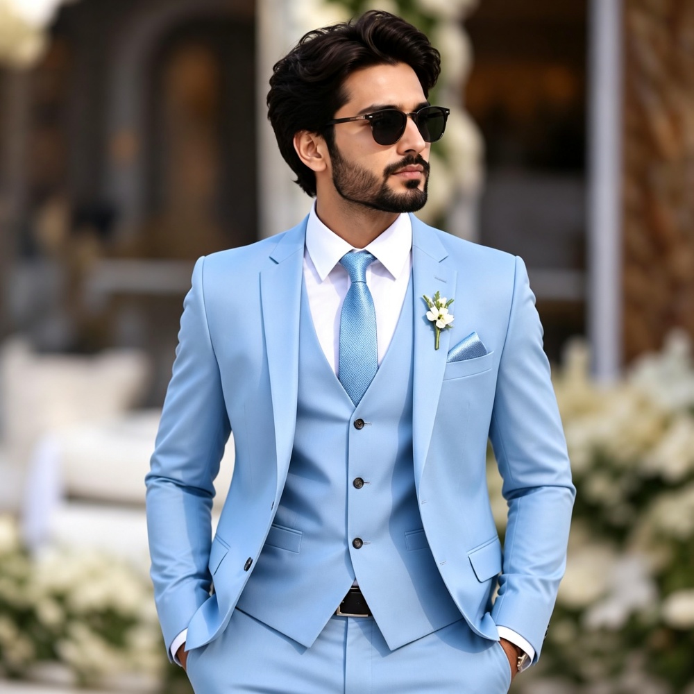 Elegant Light Sky Blue 3PCS Me - Men'S Formal Evening Wear 评论和价格