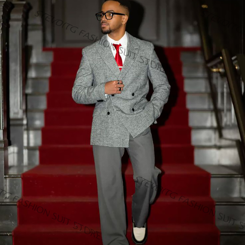 Casual Textured Men's Grey Dou - Men'S Formal Evening Wear 评论和价格