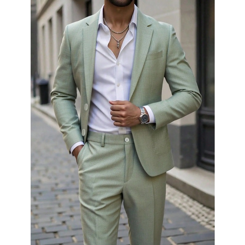 Business Men's Solid Color Sui - Men Formal Wear For Dinner 评论和价格