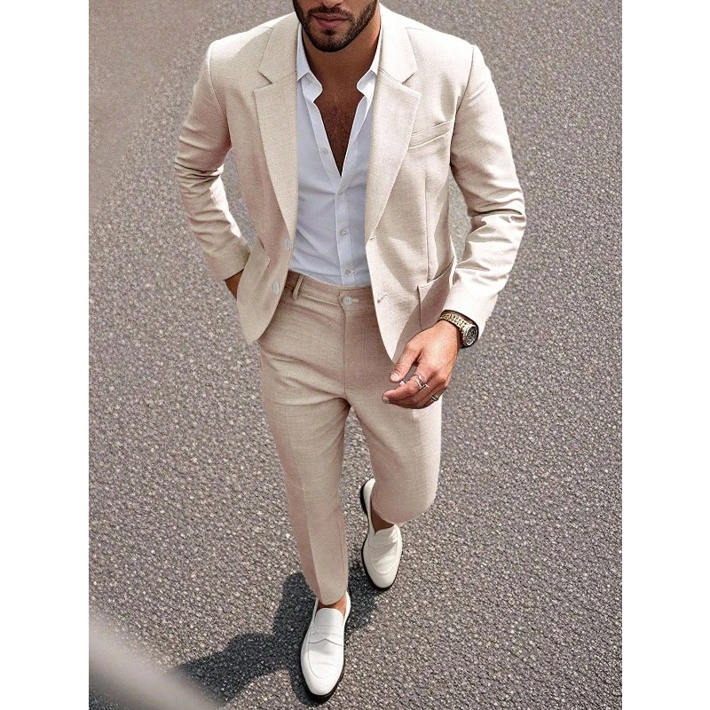 Business Men's Solid Color Sui - Men Formal Wear For Dinner 评论和价格