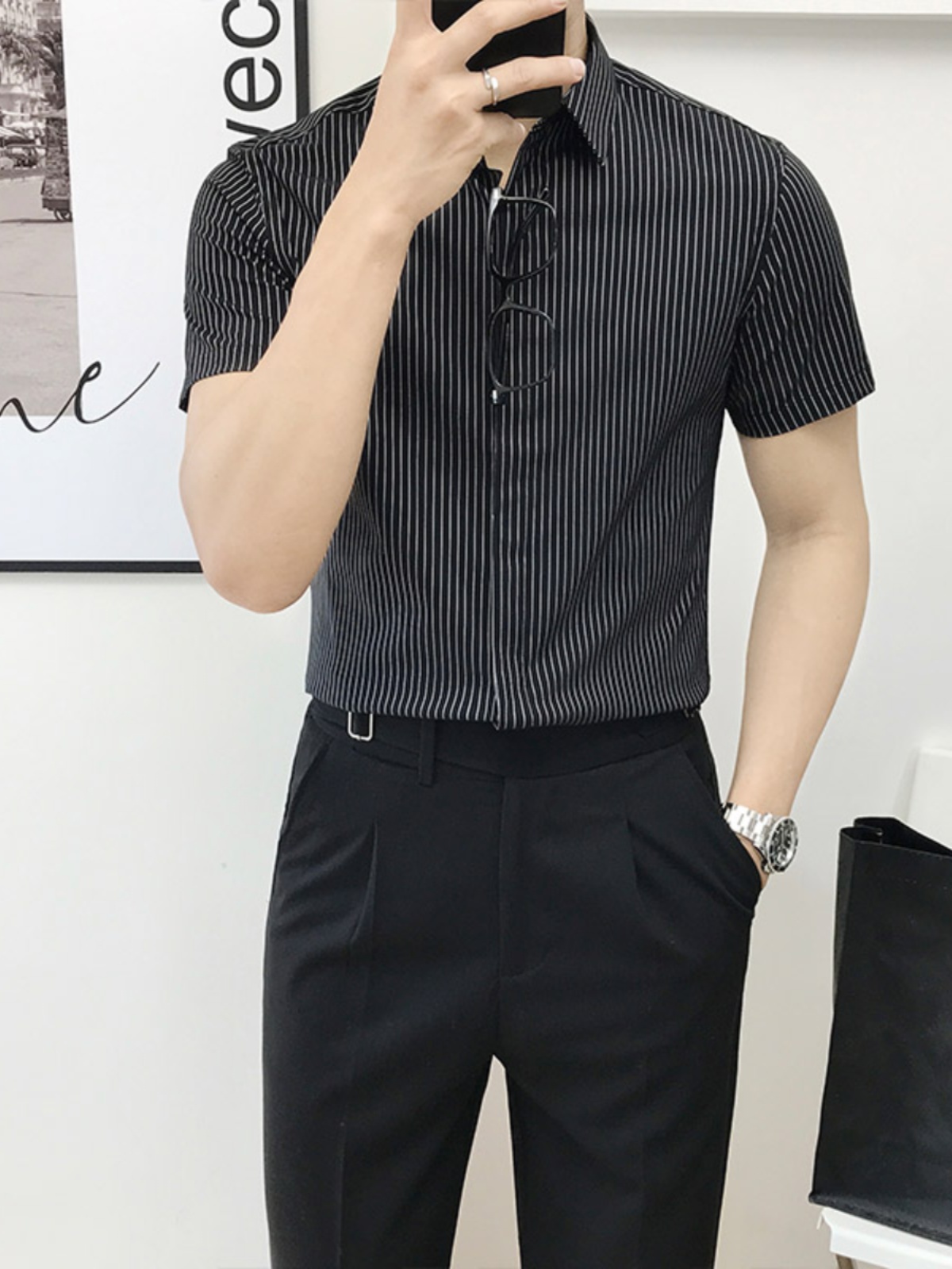 Slim Fit Striped Short Sleeve  - Men'S Urban Formal Wear 评论和价格