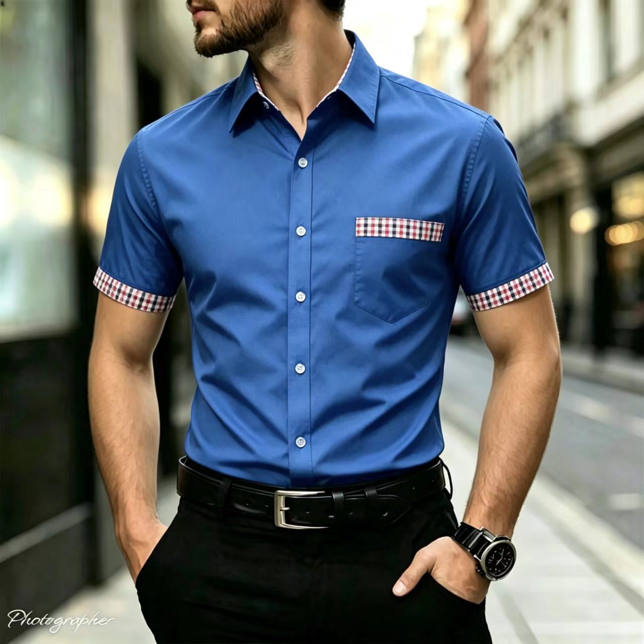 Men's short sleeved shirt with - Men Formal Office Wear Shirts 评论和价格