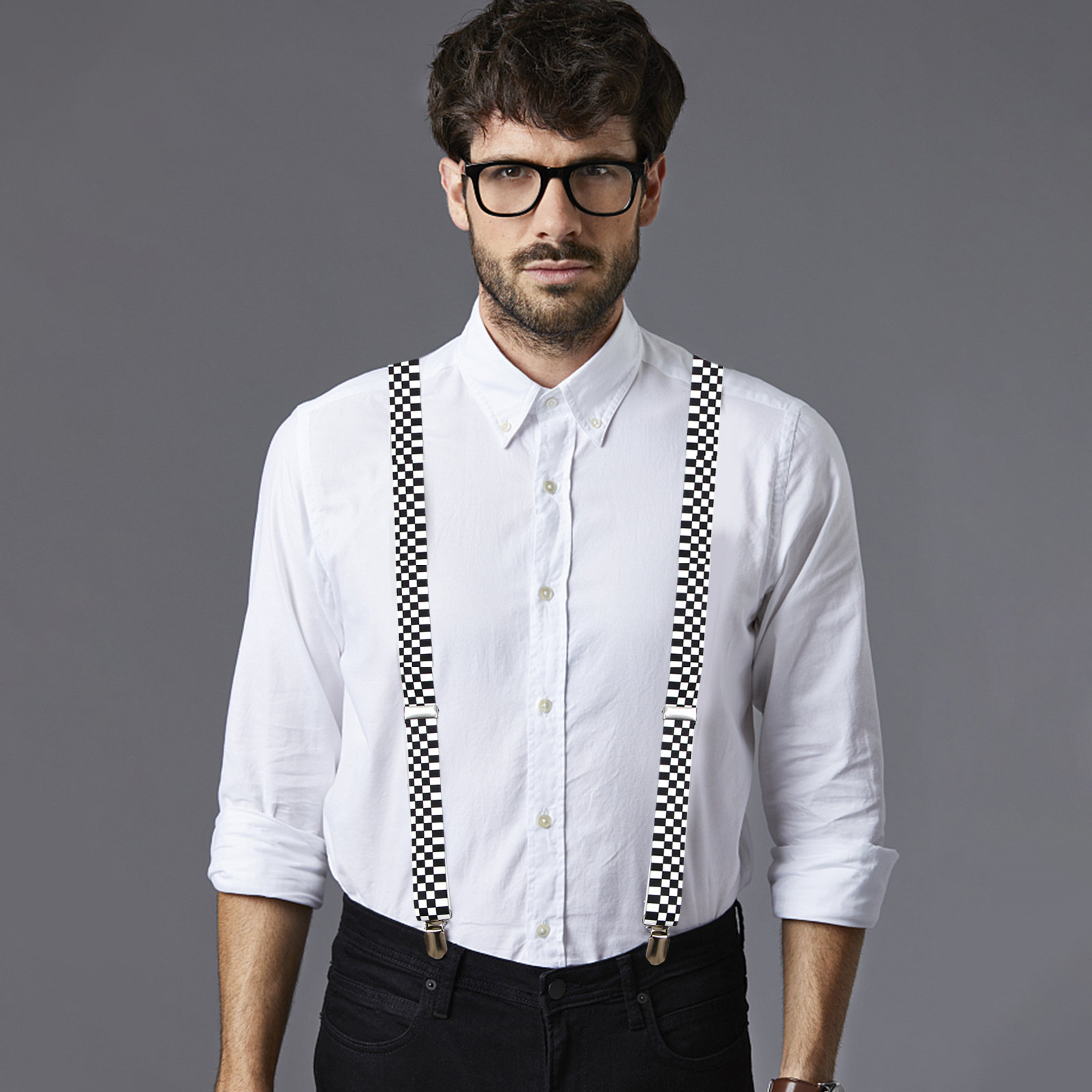 Elastic Checkered Y-Back Suspe - Suspender Clip Formal 评论和价格