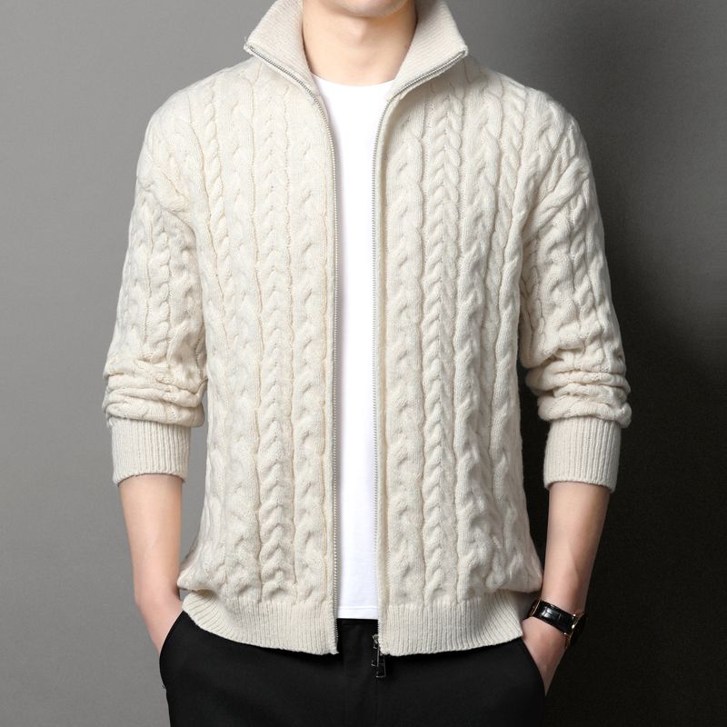 Men Stand Collar Cable Knit Fu - Men Formal Wear Coat 评论和价格