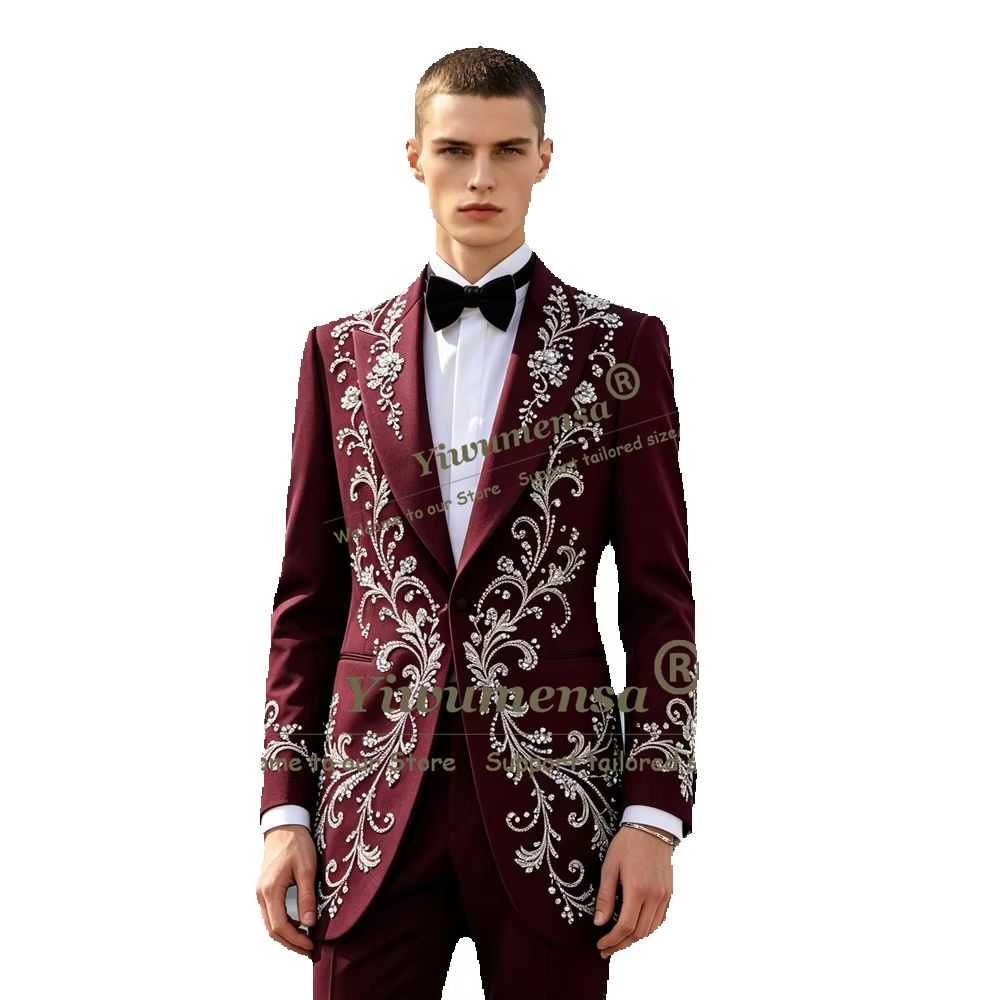 Luxury Crystals Beading Suits  - Men Formal Wear For Dinner 评论和价格