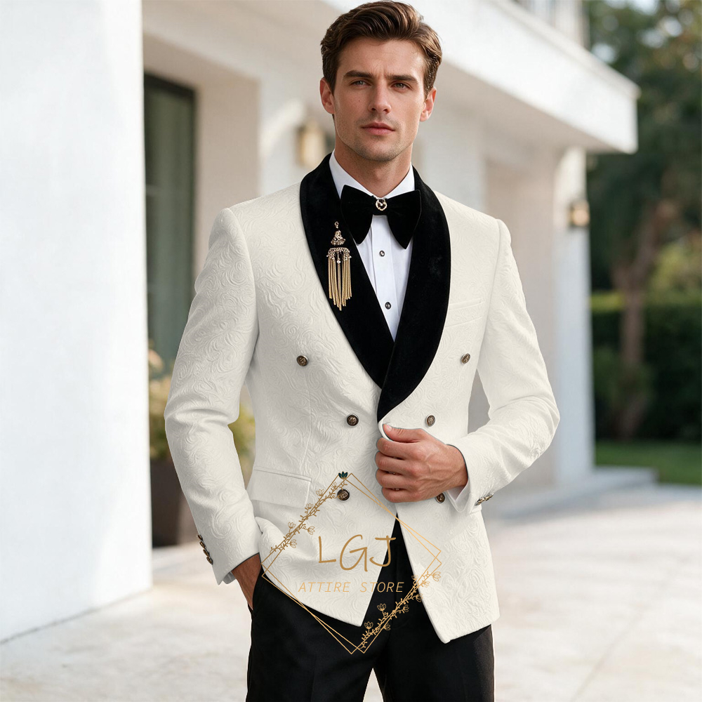 Luxury Men's 2 Piece Embossed  - Men Formal Wear For Dinner 评论和价格