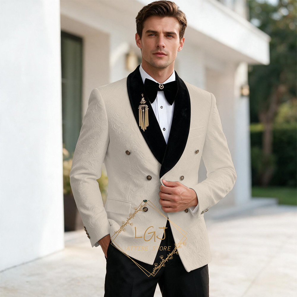 Luxury Men's 2 Piece Embossed  - Men Formal Wear For Dinner 评论和价格