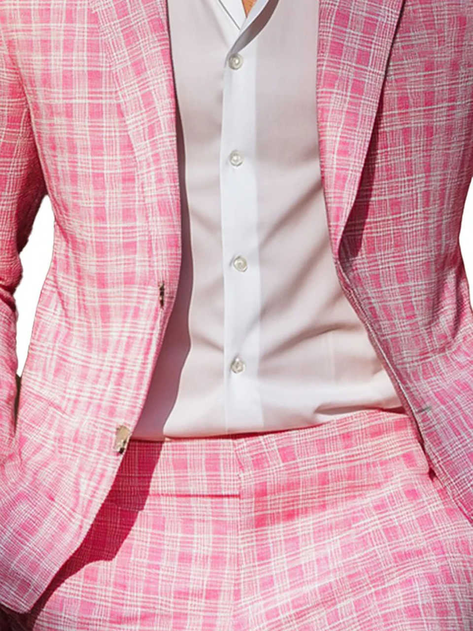 Summer Pink Plaid Mens Tuxedos - Men Formal Wear Pink 评论和价格