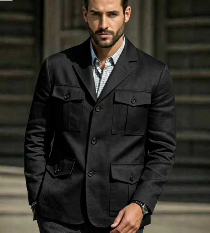 Blue Linen Safari Blazer Men's - Men'S Formal Resort Wear 评论和价格