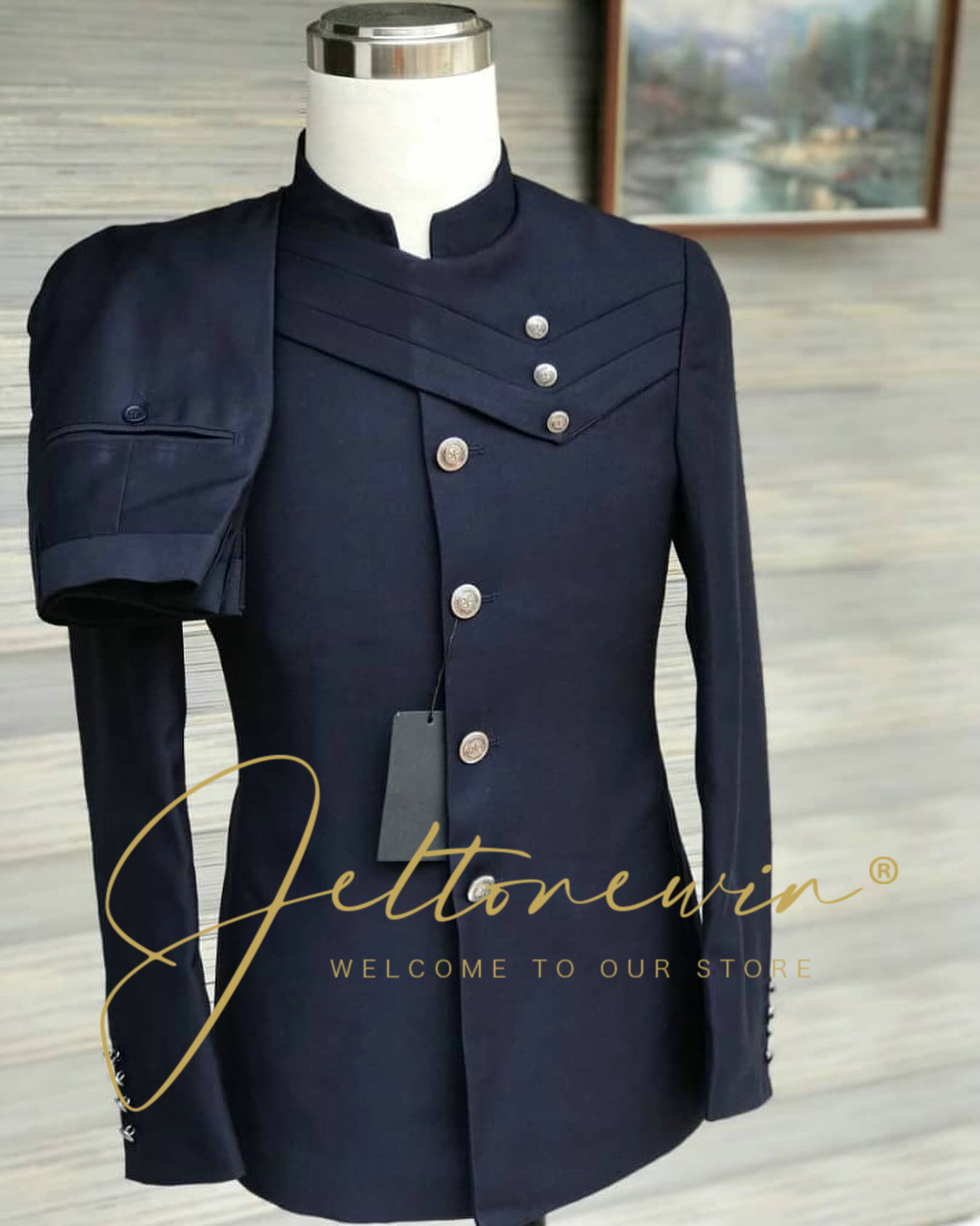 Men's Navy Blue Suit Set with  - Men'S Style Formal Wear 评论和价格