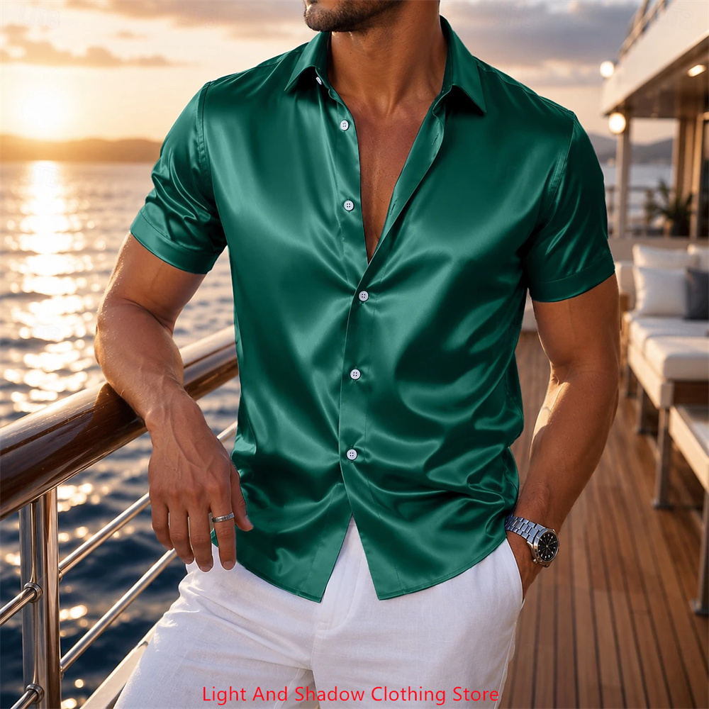 Men's Satin Short Sleeved Shir - Men Formal Party Wear Dress 评论和价格