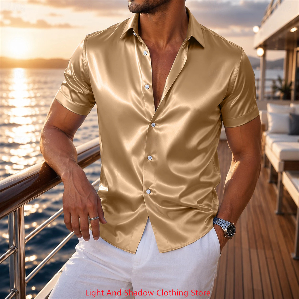 Men's Satin Short Sleeved Shir - Men Formal Party Wear Dress 评论和价格