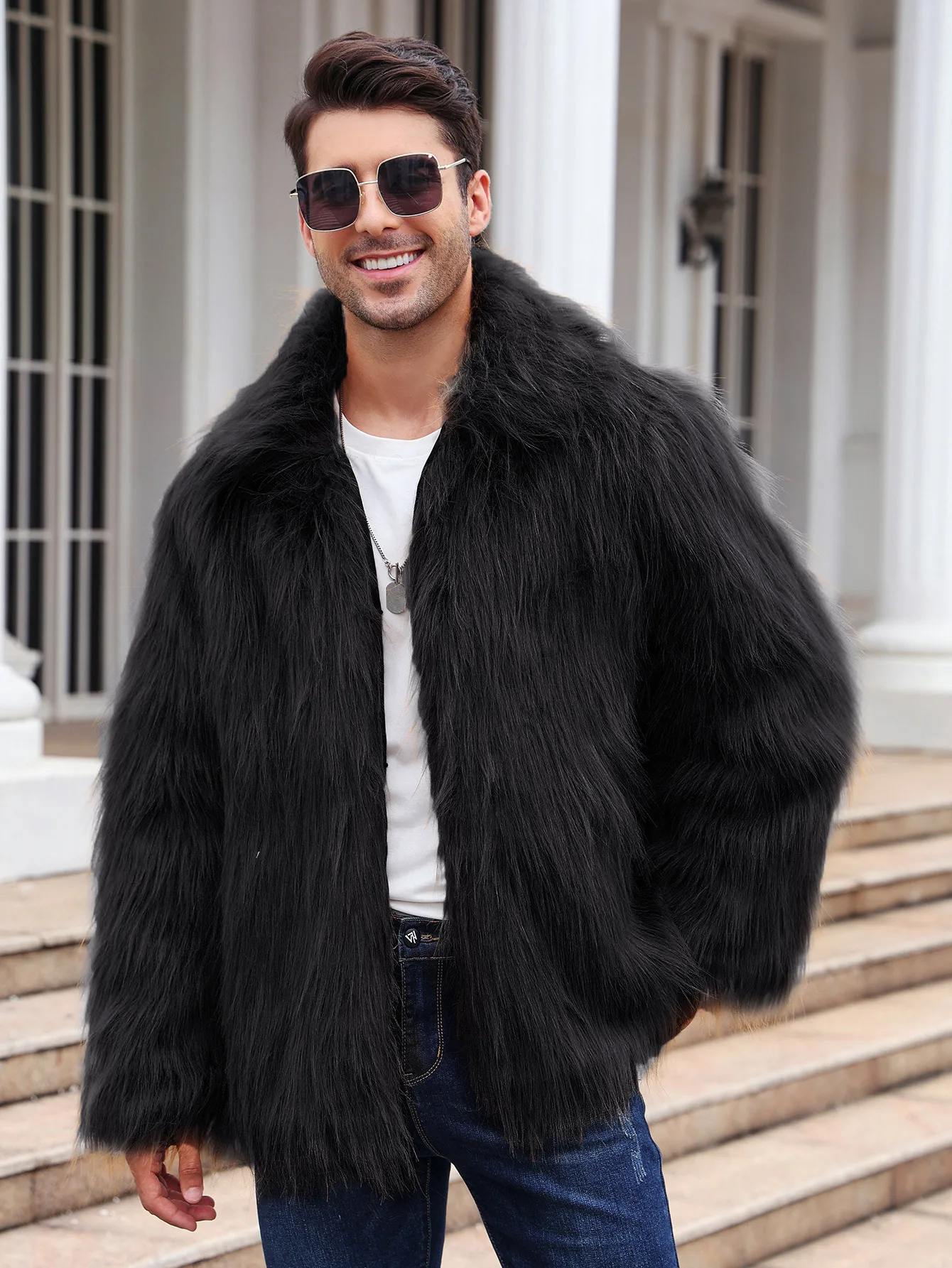 Men Faux Fox Fur Jacket Coat W - Men Formal Wear Coat 评论和价格
