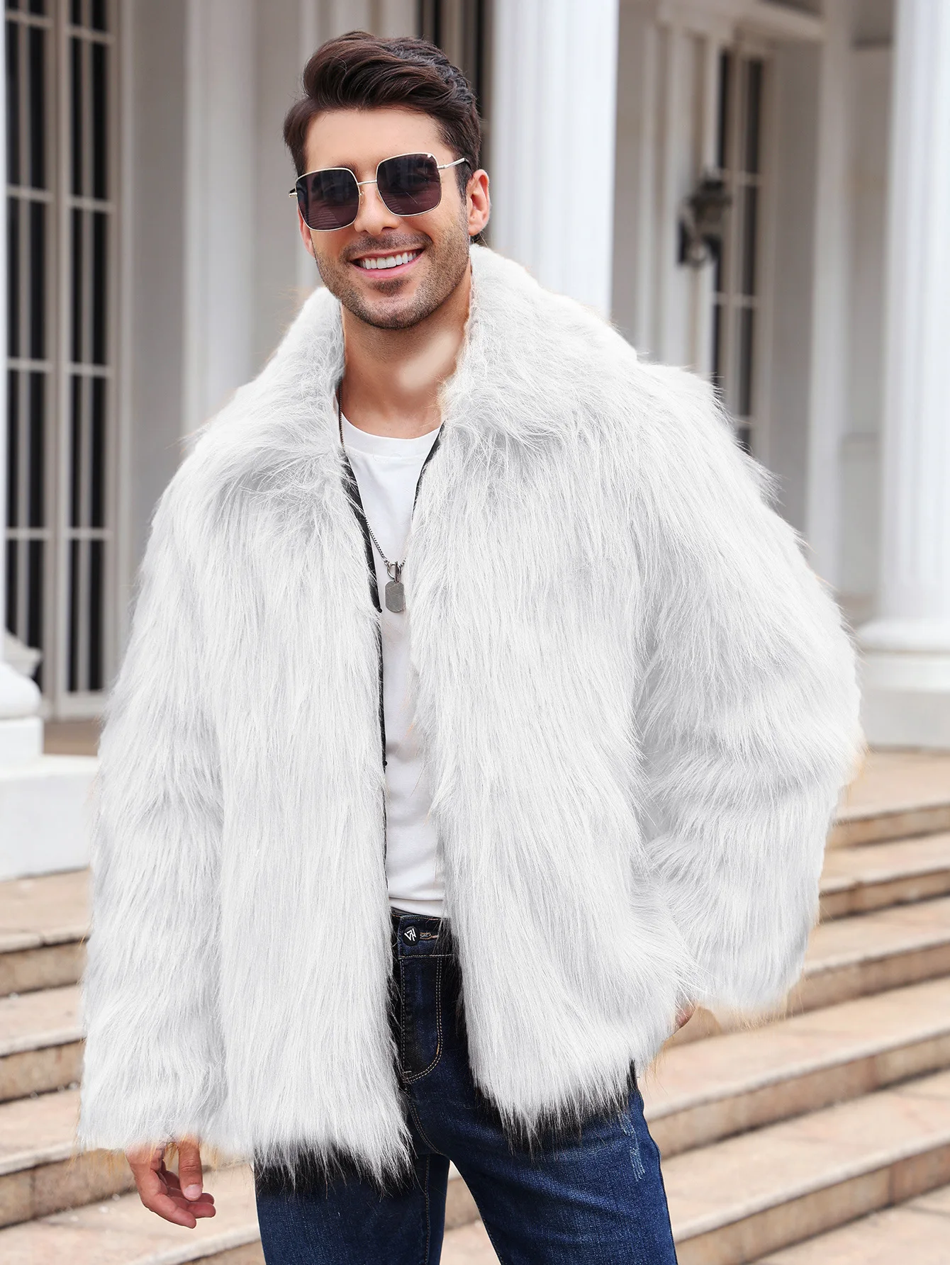 Men Faux Fox Fur Jacket Coat W - Men Formal Wear Coat 评论和价格