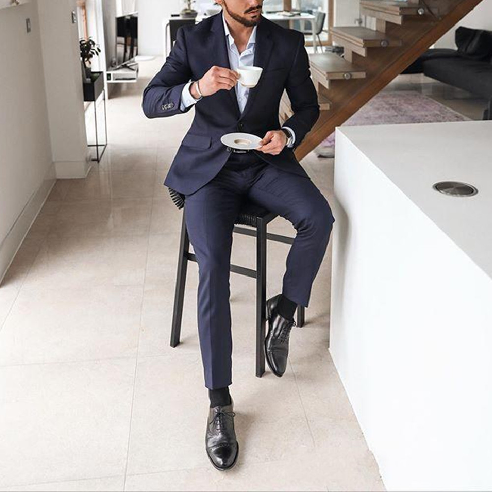 Navy Blue 2-Piece Men's Tuxedo - Men Formal Wear For Dinner 评论和价格