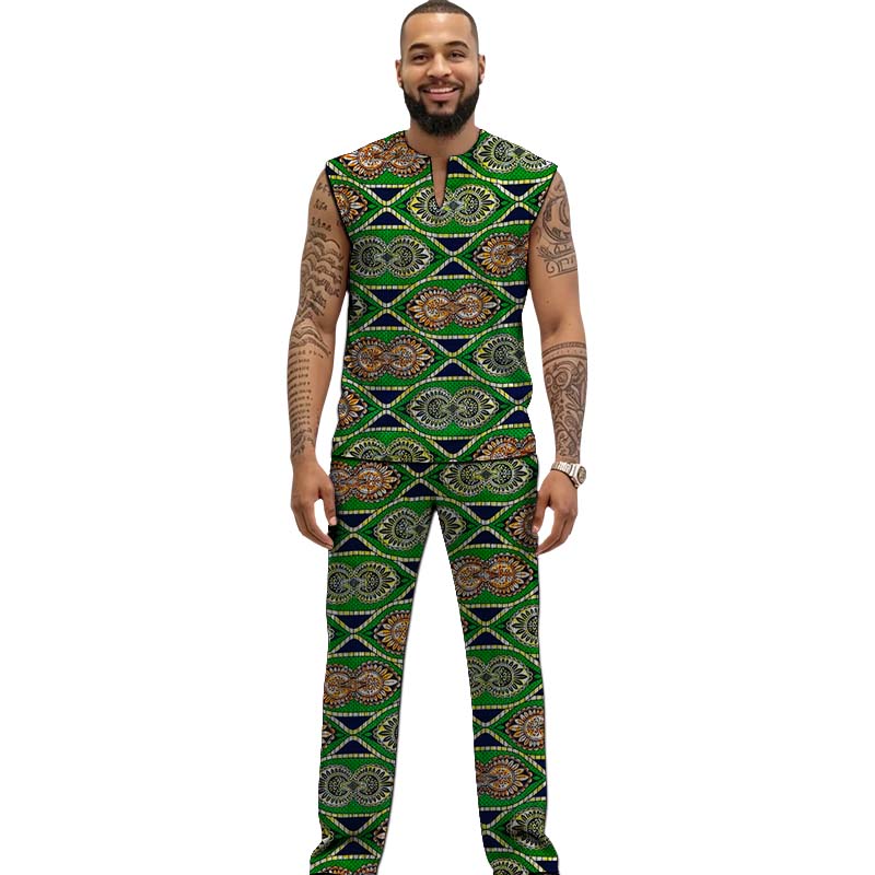 African Print Couture Tank Top - Men Formal Wear Top 评论和价格