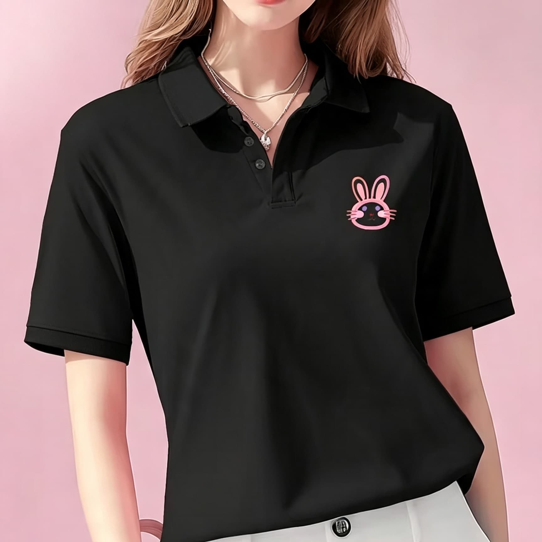 Unisex Black Lapel Collar Polo - Men Formal Wear Pink 评论和价格