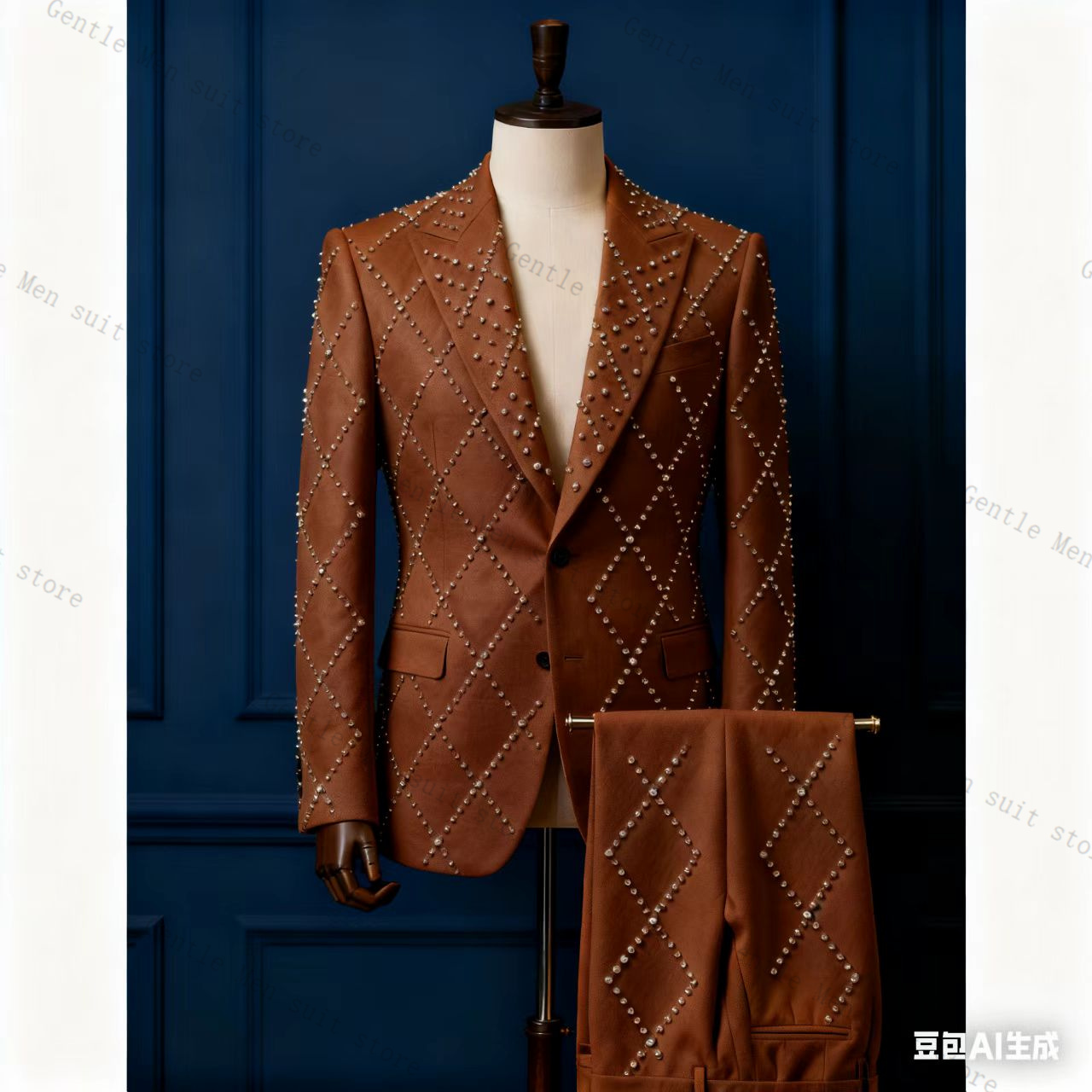 Pink Men Suit Set 2 Piece Ston - Men Formal Wear Pink 评论和价格