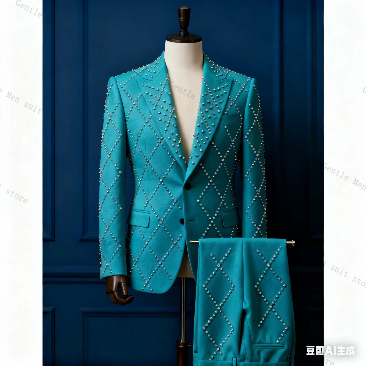 Pink Men Suit Set 2 Piece Ston - Men Formal Wear Pink 评论和价格